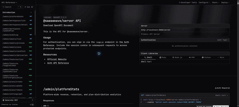 Interactive API reference workflow