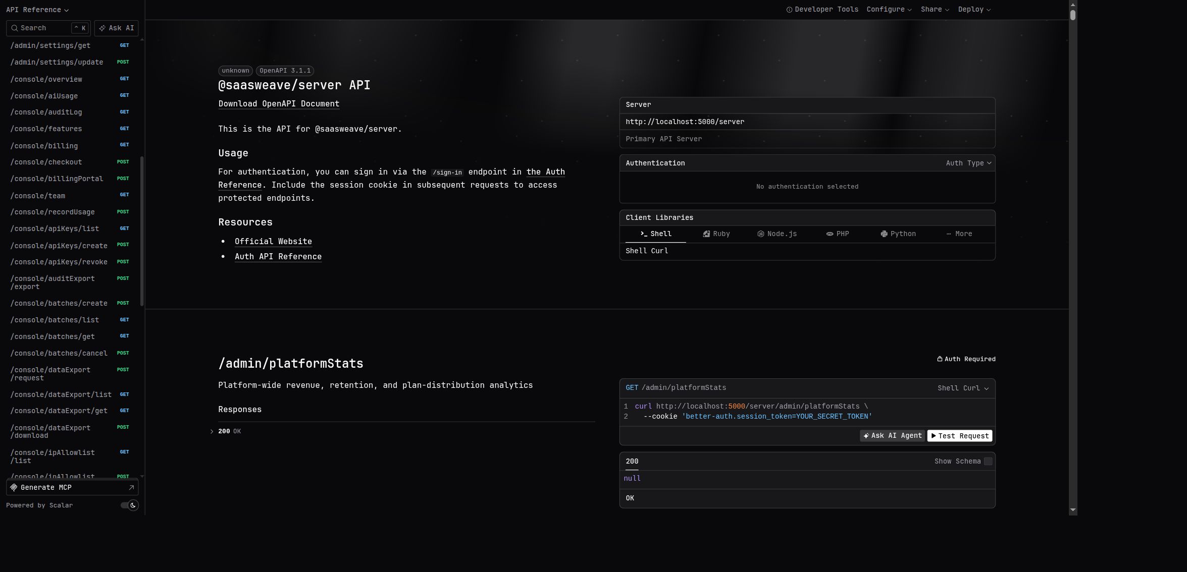 Interactive SaaSWeave API documentation