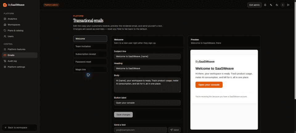 Active transactional-email preview demo