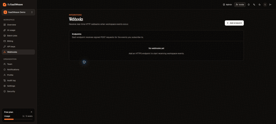Active webhook configuration workflow