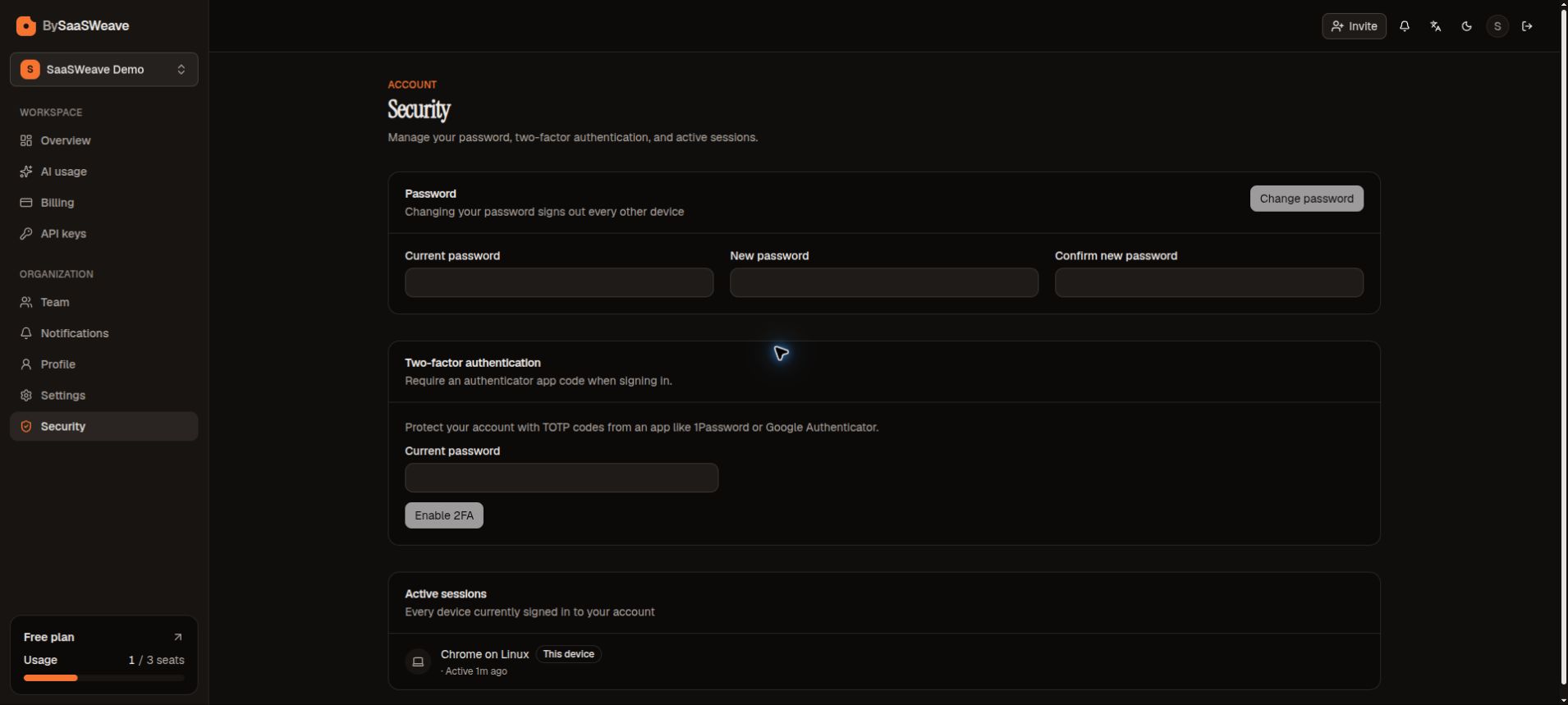 Account security and active sessions